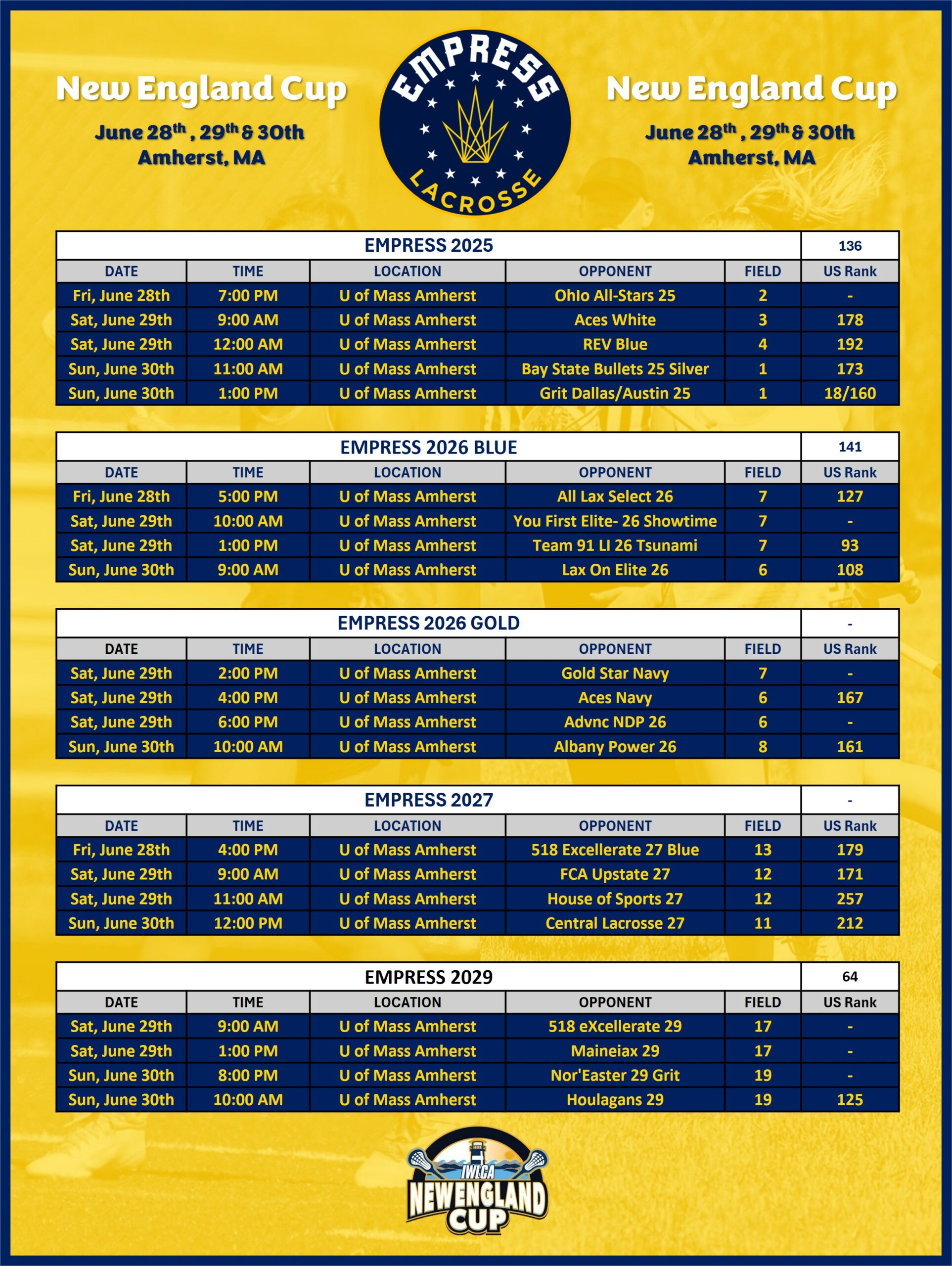 NE Cup Schedule