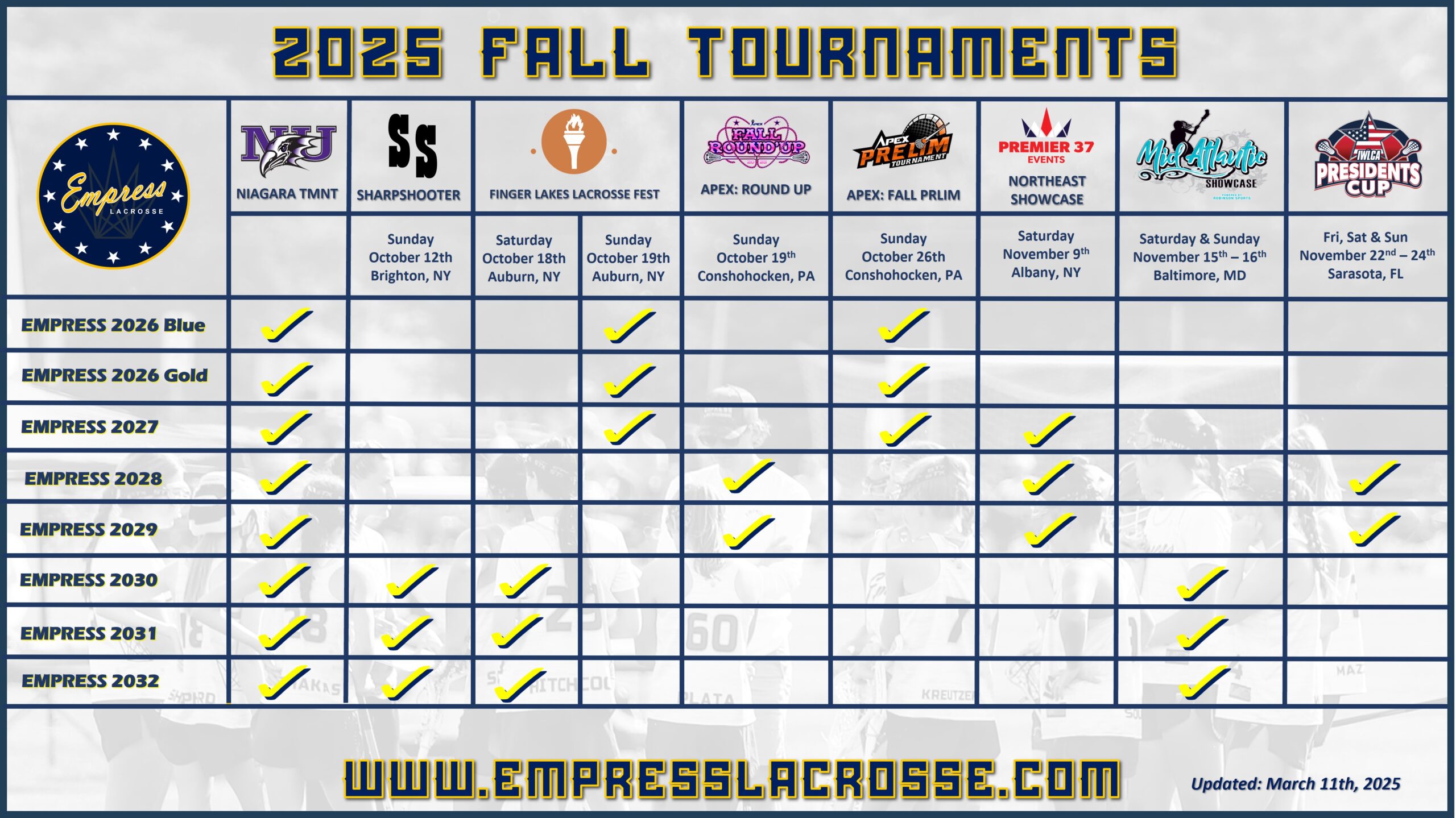 25 FALL TOURNAMENTS