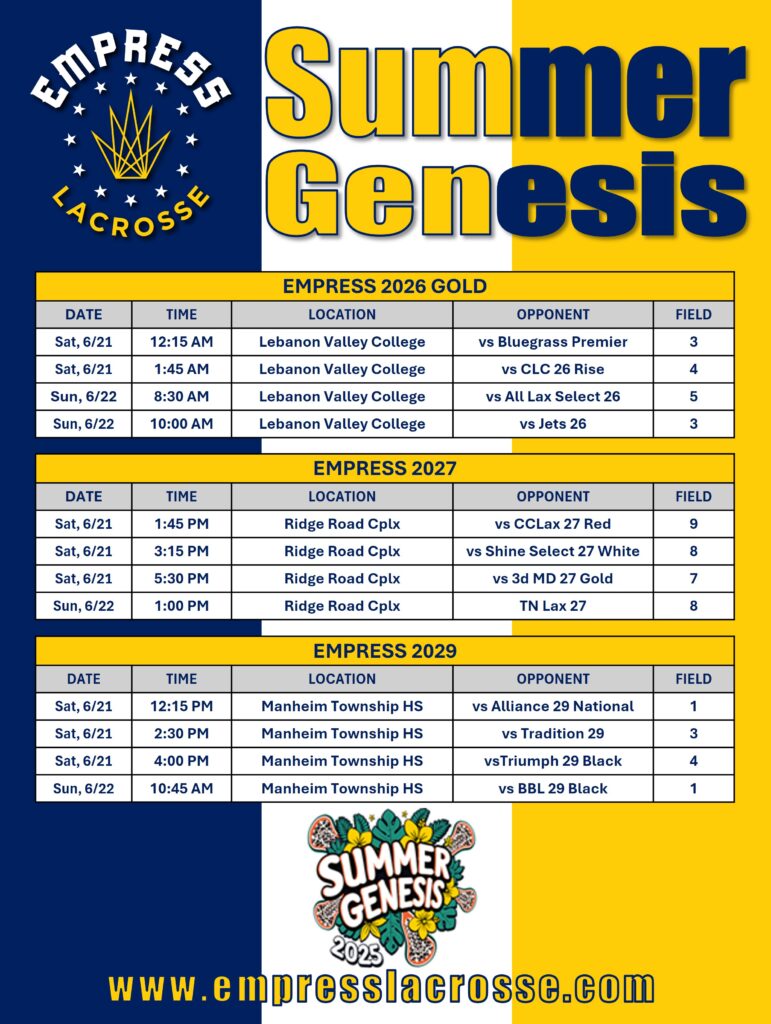 Summer Genesis Schedule